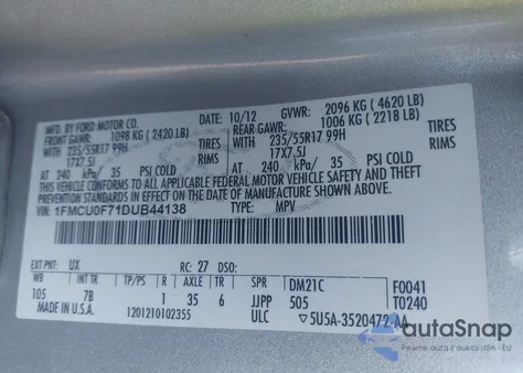 2013 Ford Escape S from USA, damaged, VIN 1FMCU0F71DUB44138